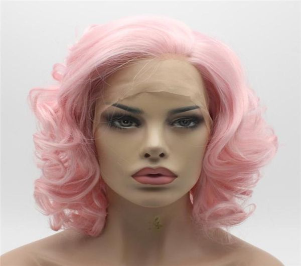 

iwona hair wavy short pink wig 243100b half hand tied heat resistant synthetic lace front wig1623645, Black