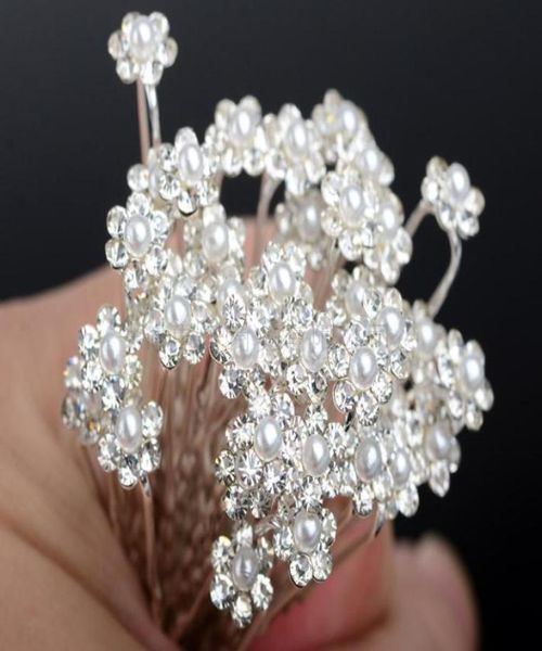 

2023 whole 40pcs headpieces wedding accessories bridal pearls hairpins flower crystal pearl rhinestone hair pins clips bridesm7142274, Silver