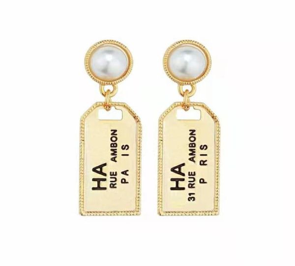 

fashion 18k gold plated luxury brand designers double letters stud dangle hoop geometric women geometric crystal rhinestone pearl 7889801, Silver