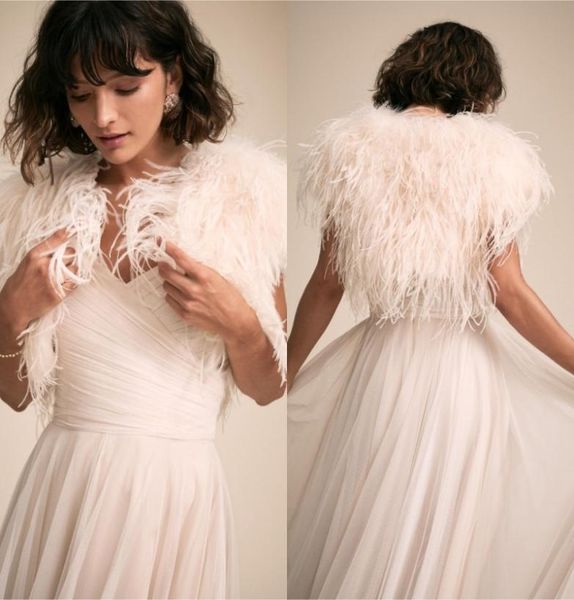 

2019 bhldn wedding jacket with luxury feathers cap sleeves wedding wrap custom made bridal jacket for wedding dress3752245, White