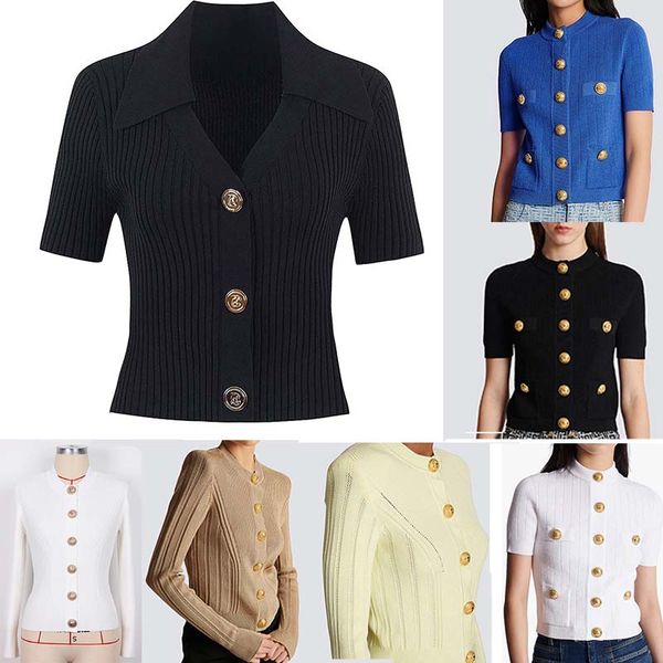 

womens knits & tees woman short sleeves and long sleeves knitting cardigan with big golden buttons slim design shape clothes business offi, White