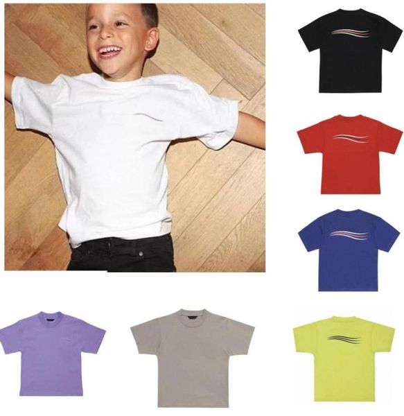 

8 colors kids tshirts letter wave printed tees boys girls tshirts baby classic clothing chidlren comfortable casual s5382628, Blue