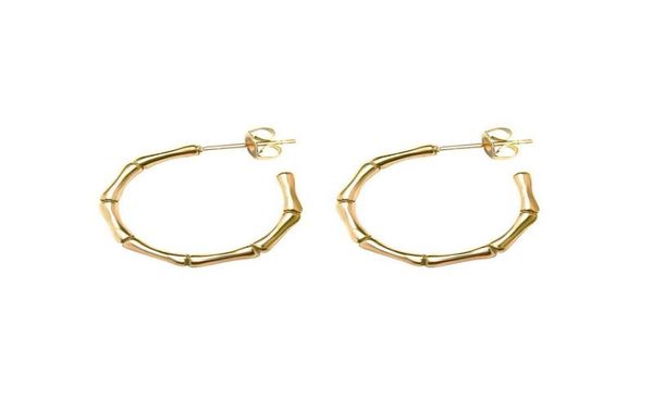 

stud fashion stainless steel bamboo earrings waterproof jewelry c shape gold metal women bijoux femme party gift9122397, Golden;silver