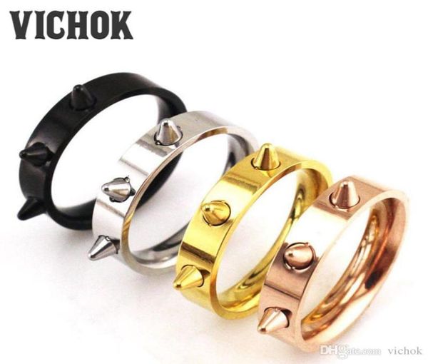 

316l stainless steel band ring fashion jewelry punk 3 spikes titanium steel finger ring couple rings vichok7413619, Golden;silver
