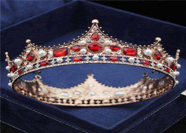 

2020 fashion large diadem royal queen king wedding crown crystal pearl prom bridal tiaras and crowns hair jewelry head ornament y22923277, White;golden
