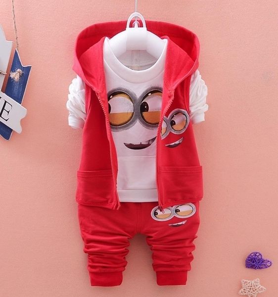 

baby boys clothes set cartoon minion boys girls hooded jacket shirts pants suit baby kids children clothing bebes tracksuit mx19084839158, White
