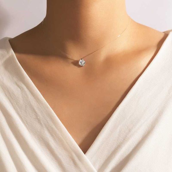 

pendant necklaces tocona clear crystal stone fishing line clavicle chain necklace for women simple style adjustable wedding jewelry collar a, Silver