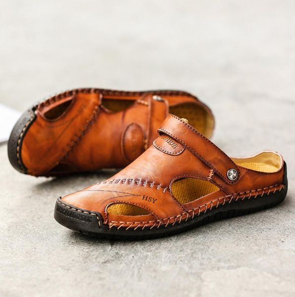 

big size 48 men genuine leather sandals summer classic men shoes slippers soft sandals roman comfortable walking footwear9204938, Black