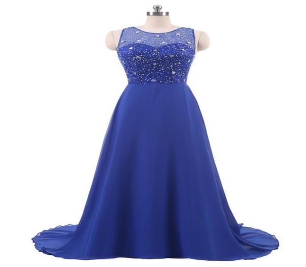 

royal blue plus size evening dresses 2018 sheer neck beaded backless long prom dress formal dresses real po in stock8977899, Black;red