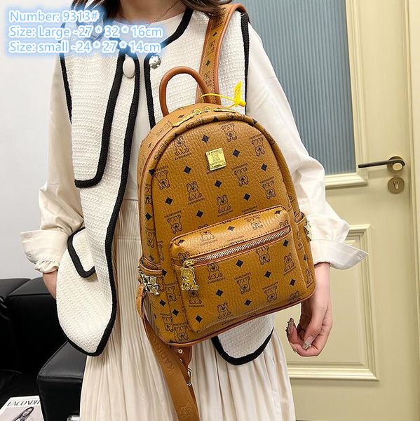 

Factory wholesale ladies shoulder bag 2 cute cartoon fashion handbag large wear-resistant contrast leather leisure backpack street popular rivet backpacks, Black-small-9313#