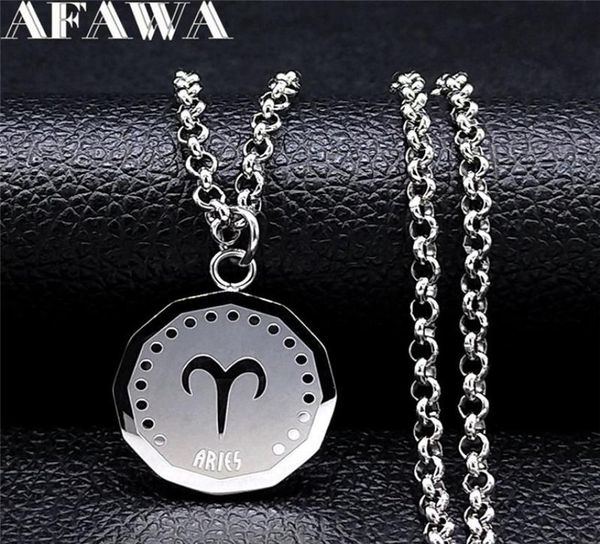 

pendant necklaces stainless steel aries astrology necklace womenmen silver color round punk jewelry ciondoli acciaio inox nxs021697983