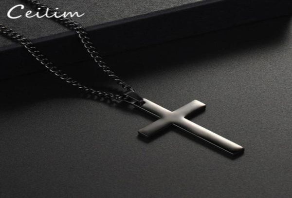 

2020 new cross pendant necklace women men black chains stainless steel adjustable long necklaces jewelry gift24575925561395, Silver