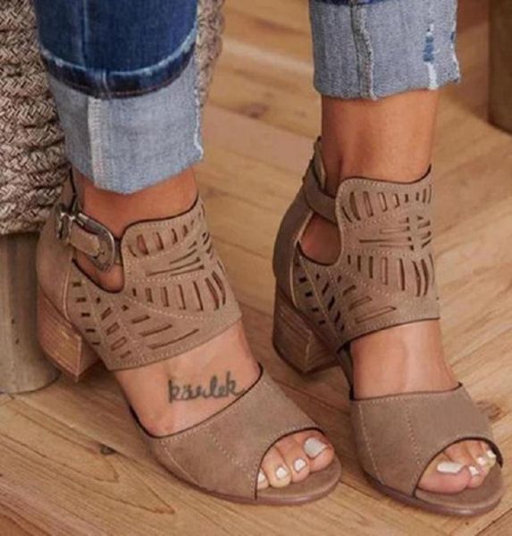 

high heels sandals women gladiator open toe hollow out sandals summer chunky heel roman ladies shoes big size zapatos mujer4294382, Black
