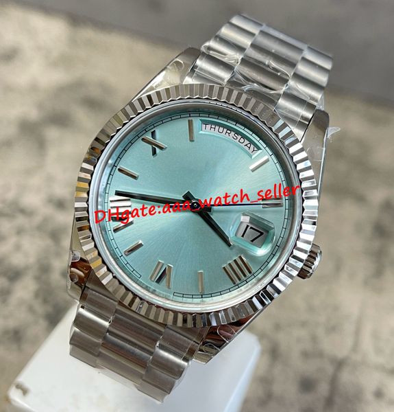 

14 styles bp factory luxury mens watches 40mm 228239 228206 iced blue dial roman numerals mechanical automatic movement presidential bracele, Slivery;brown