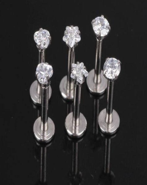 

12x8x3mm 16g silver internally threaded prong gem labret lip piercing zircon labret ring tragus earring2282496, Black
