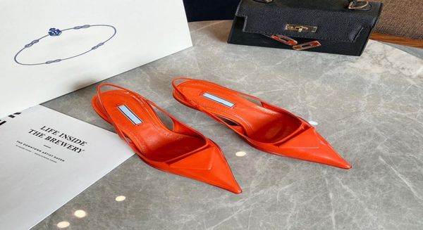 

fashionable cat heel sandals women039s triangle logo touch lacquer design exquisite noble versatile shoes5788057, Black