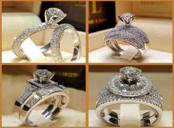 

luxury male female crystal zircon stone ring silver color vintage wedding set men women engagement rings4948403, Slivery;golden