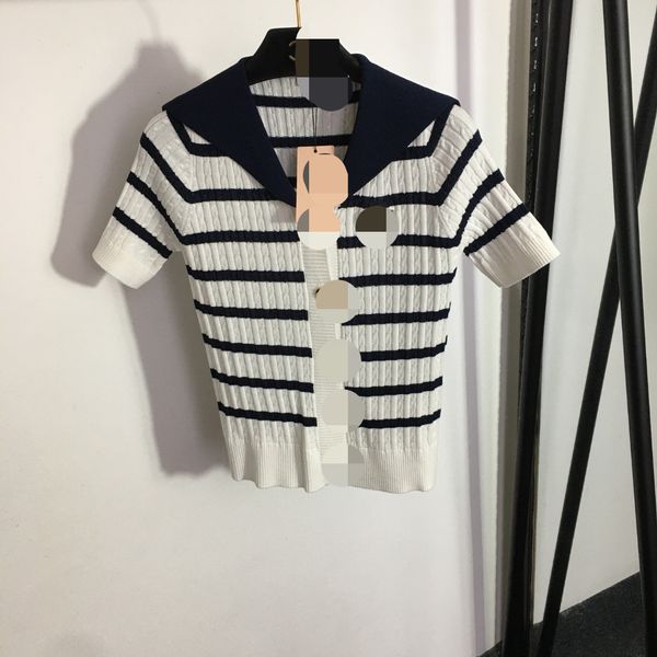 

501 l 2023 summer sweaters women's pullover sweater blue striped crew neck short sleeve brand same style women's 20233167, White;black