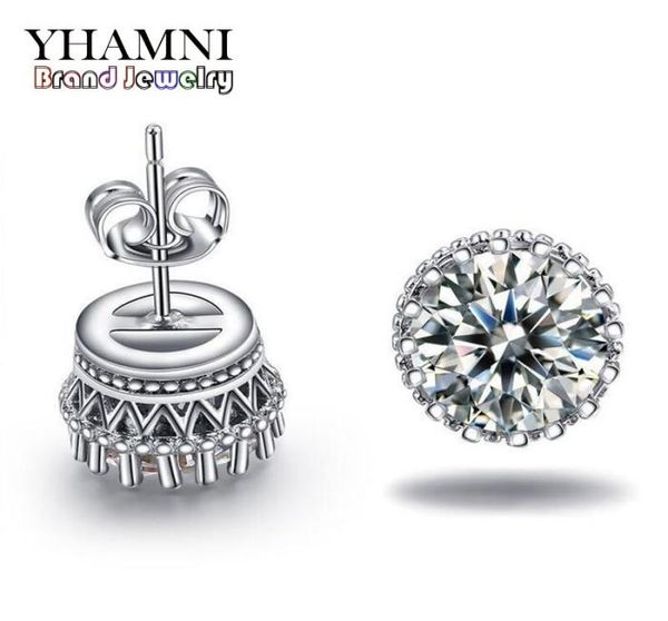 

yhamni new arrival sell super shiny diamond 925 sterling silver ladies stud crown earrings jewelry whole e1006228165, Golden;silver