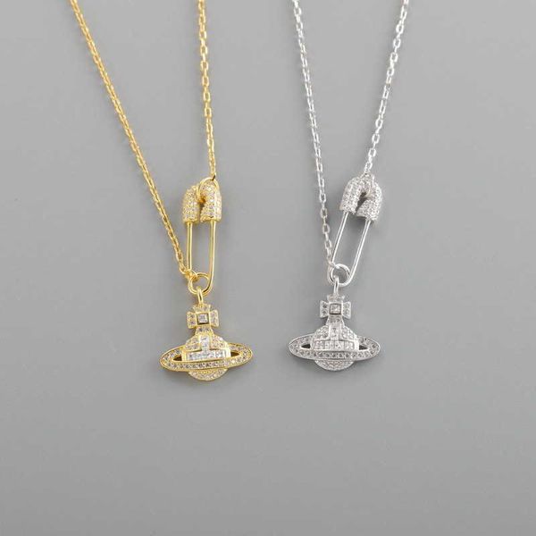 

south korea saturn necklace women's fashion minority design diamond studded planet pin clavicle chain, Silver