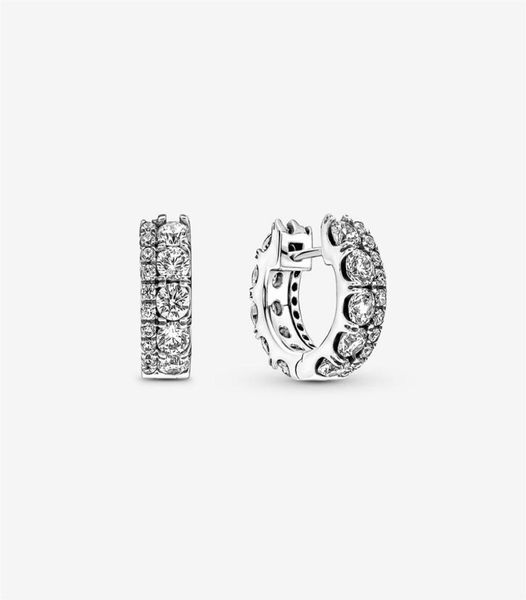 

authentic 100 925 sterling silver double band pave hoop earrings fashion wedding engagement jewelry accessories for women gift3398663663, Golden;silver