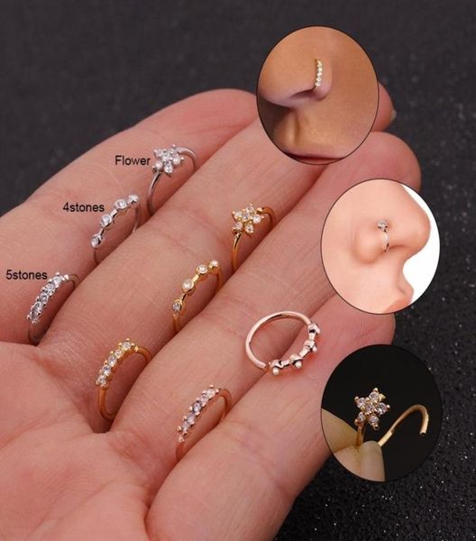 

silver and gold color 20gx8mm nose piercing jewelry cz hoop nostril ring flower helix cartilage tragus earring5040300