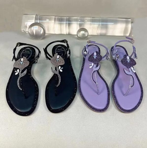 

rene caovilla crystal summer hollow women's sandals genuine leather toe runway party fashion sandals low-heeled design low-heeled pinch, Black