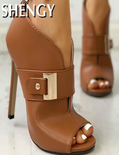

shy summer women high heels sandals stiletto peep toe ladies pumps buckle strap zipper platform party office shoes c02031158779, Black