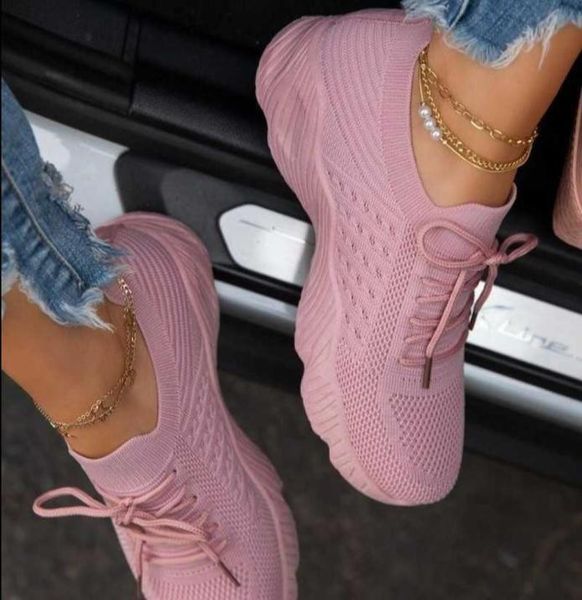 

women sneakers casual shoes comfortable mesh laceup ladies sport shoes wedges chunky women039s vulcanized shoes females sneake1875878, Black