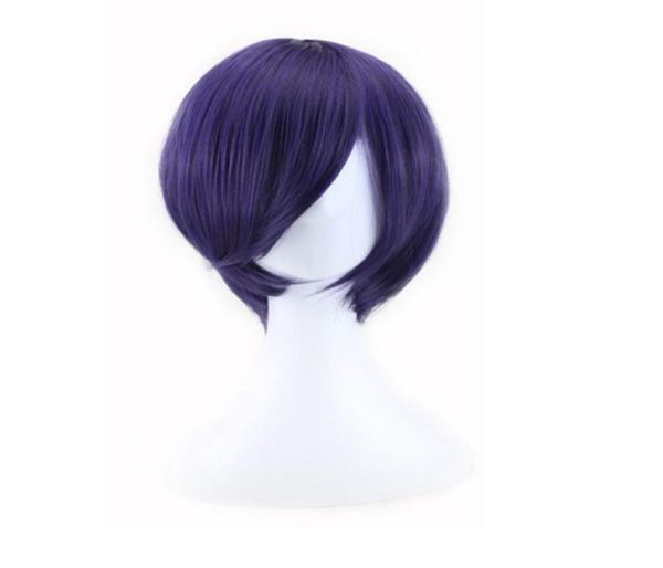 

woodfestival cosplay wig tokyo ghoul kirishima dong xiang men short straight wigs dark purple anime wig synthetic fiber hair4412520, Black