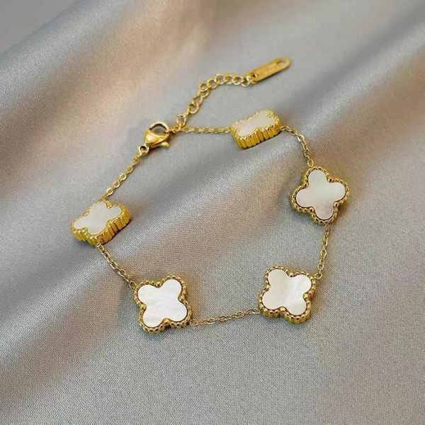 

bangle double side clover charm bracelet gold plating stainless steel jewelry for women1082752, Black