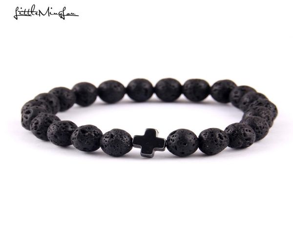 

little minglou new trendy jesus cross charm men bracelets black lava stone 8mm beads bracelets bangles for women jewelry5960190, Golden;silver