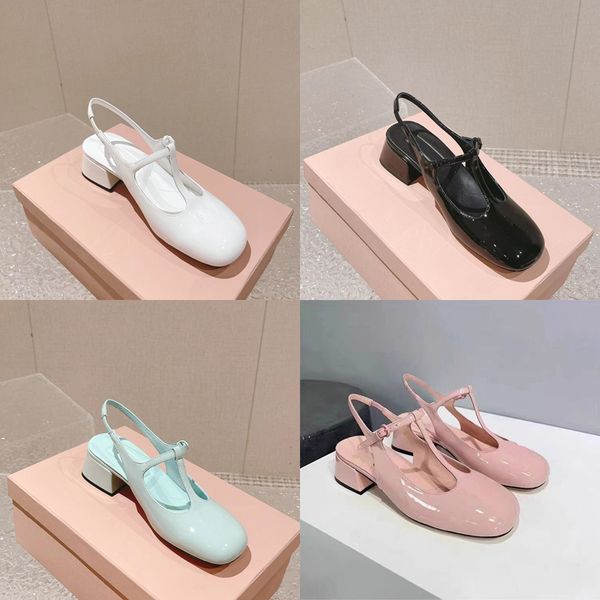 

2023 luxury designer square head mary jane sandals womens fashion 100% leather french vintage low buckle sandal designer lady thick heels br, Black
