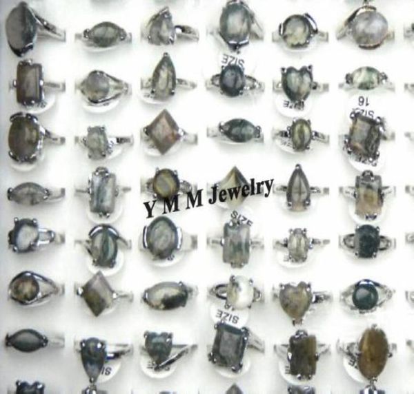 

whole 50pcs mix lot natural agate stone rings for women 016689553, Golden;silver