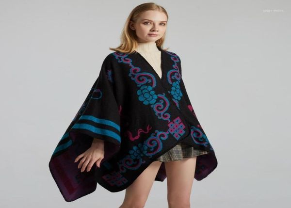 

scarves vintage floral poncho mantilla women pallium warm chal shawls autumn winter cape scarf soft female mujer bufanda11965589, Blue;gray