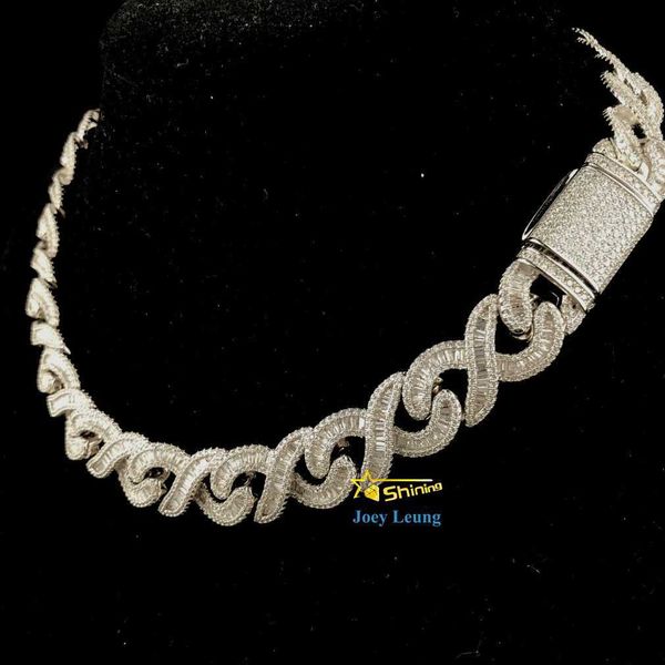 

pass diamond tester vvs moissanite diamond solid 925 silver 15mm baguette snake chain iced out cuban link
