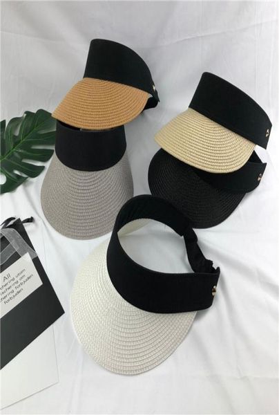 

women straw sun visor hat wide brim foldable empty beach tennis cap summer fashion 10pcslot8265618, Blue;gray