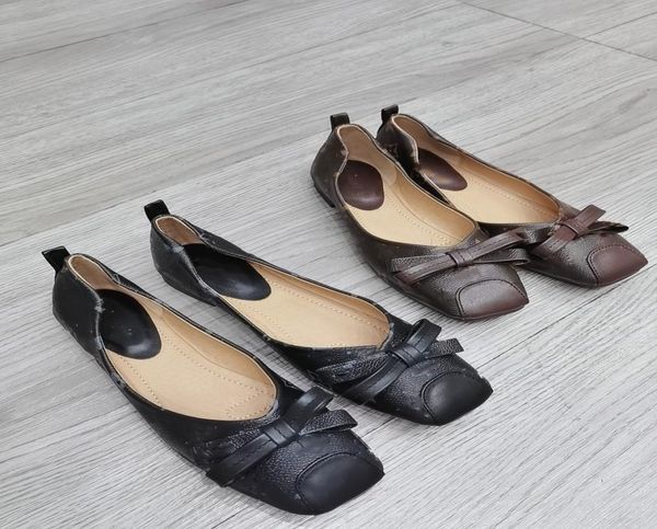 

vintage classic brown ballet flats sandal shoes paris fashion women leather fabric buckle bow sneakers round ballets dress shoe sl2072548, Black
