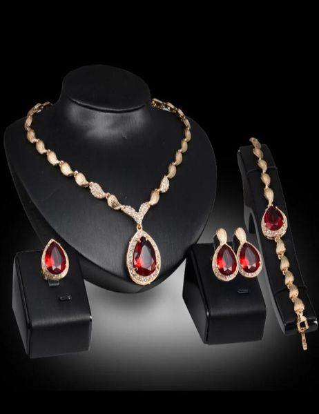 

necklaces earrings rings bracelets sets fashion royal water drop rhinestone 18k gold plated party jewelry 4piece set whole js5044166, Slivery;golden