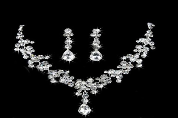 

elegant bridal wedding jewelry set waterdrop women girls prom rhinestone crystal necklace and earring set for party2874520, Silver