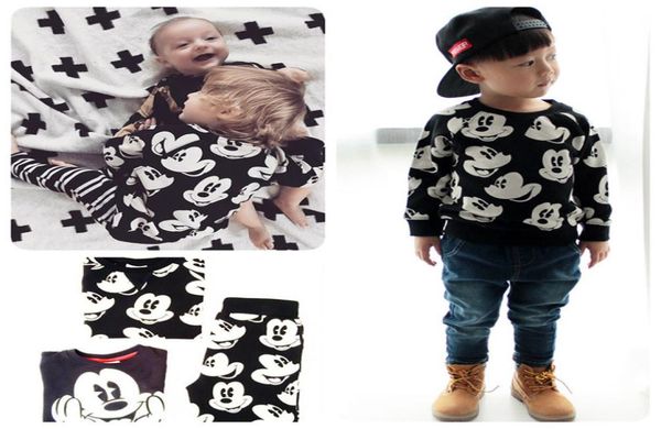 

children sports suit for boys cartoon print sweater casual pants baby 14 years kid clothing tshirt set clothes9732791, White