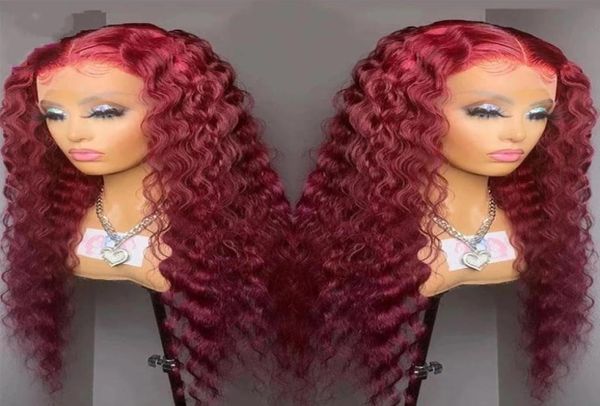 

fashion red curly lace front brazilian human hair wigs deep wave synthetic wig glueless pre plucked cosplay party6176810, Black
