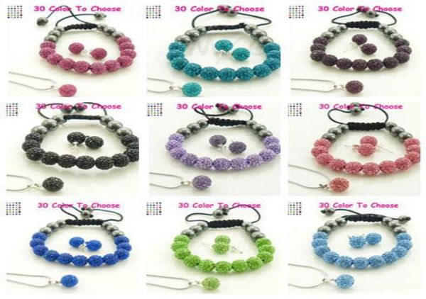 

10pcslot 10mm crystal clay slae new arrival disco bead rhinestone shamballa set bracelet necklace studs earrings jewelry set u9943114, Black