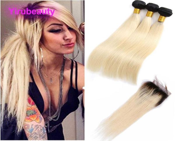 

brazilian virgin hair straight human hair 3 bundles with 4x4 lace closure 1b613 ombre hair extensions closures middle three 8586828, Black;brown