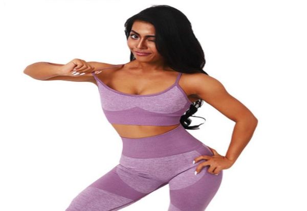 

2 piece yoga sets women gym clothes for women sports wear leggings padded bras fitness suits seamless set3641068, White;red