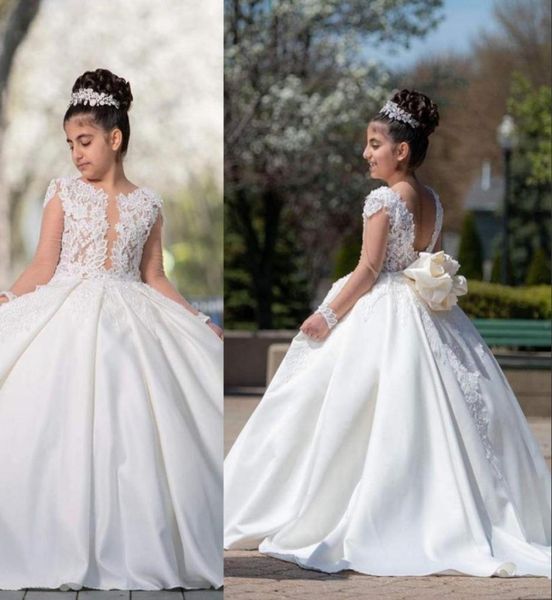 

2022 lovely flower girls dresses for weddings princess jewel neck long sleeves lace appliques beads big bow little kids holy pagea3750676, White;blue