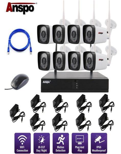 

anspo 1080p960p 8ch wifi wireless cctv camera system waterproof home surveillance security system plug and play p2p nvr5995751