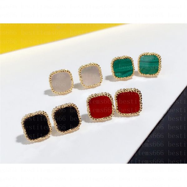 

fashion vintage 4/four leaf clover charm stud earrings mother-of-pearl silver 18k gold plated agate for women girls valentine's mother&, Golden