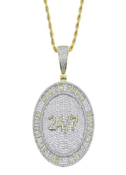 

drop ship hip hop penadnt necklace with gold plated engraved letter grind hard with full cubic zircon paved round charm punk style2830049, Silver