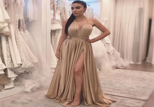 

champagne side split prom dresses simple halter floor length elegant evening formal dresses 2020 african prom party gowns2971465, Black;red
